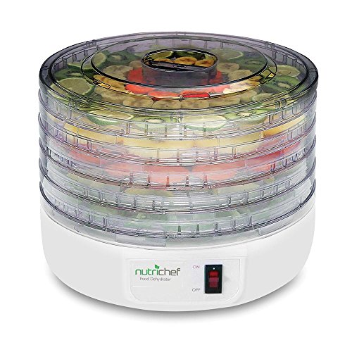 Food Dehydrator Machine – Dehydrate Beef Jerky, Meats, Mushrooms, Fruits & Vegetables – Great For At Home Use – Uses High-Heat Circulation for Even Dehydration – 5 Easy to Clean Stackable Trays.