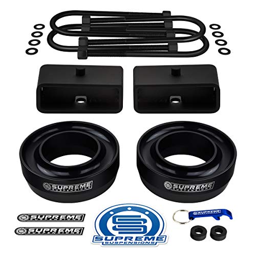 Supreme Suspensions – Full Lift Kit for 1997-2003 Ford F-150 3″ Front Lift Spring Spacers + 2″ Rear Lift Tapered Blocks + Round Bend U-Bolts (Black) | 2WD Model Only – Microfiber Towel Included
