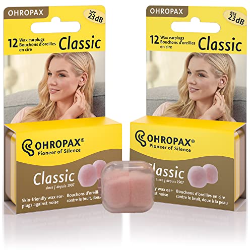 2 Pack of Ohropax Reusable Wax/cotton Ear Plugs (24 Plugs Total) with Clear Carrying Case