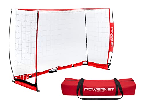 PowerNet Soccer Goal 8×4 Portable Bow Style Net | Metal Base | Durable Fiberglass Vertical Poles | Quick Setup Easy Folding Storage | 1 Goal+1 Carrying Bag | Scrimmage or Street Game | Rebounder