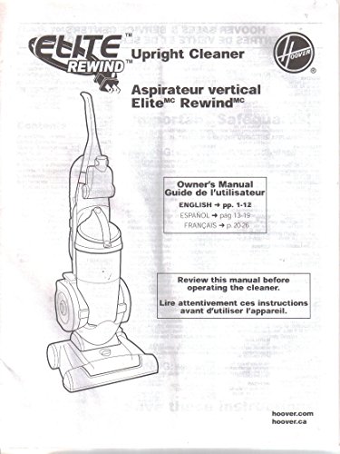 Owner’s Manual Instruction Guide for Hoover Elite Rewind Upright Vacuum Cleaner