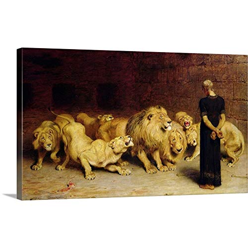GREATBIGCANVAS Daniel in The Lions’ Den, 1872 Canvas Wall Art Print, Lion Home Decor Artwork, 48″x30″x1.5″