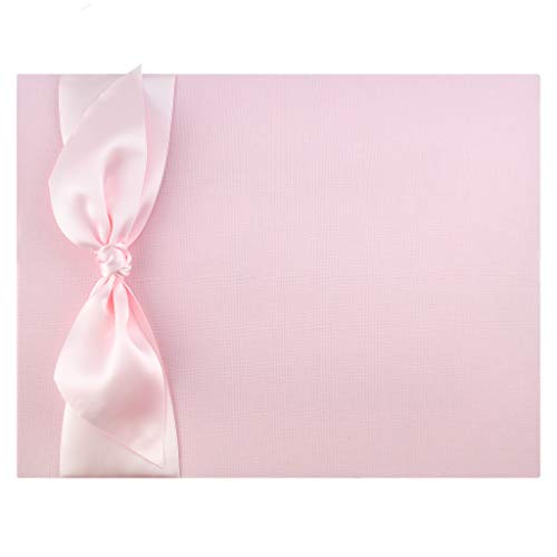 Tessera Baby Memory Book, Modern Baby Keepsake for Girls, Light Pink Cloth with Pink Satin Ribbon