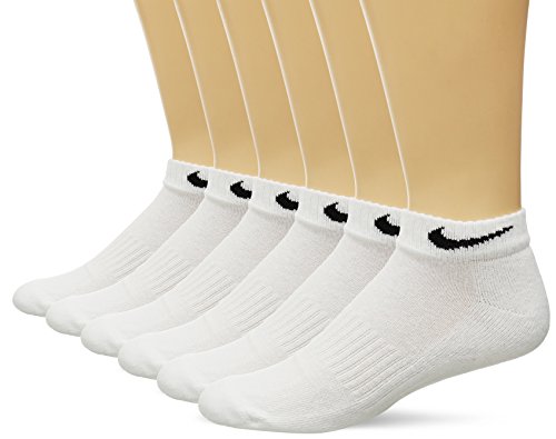 NIKE Unisex Performance Cushion Low Rise Socks with Band (6 Pairs), White/Black, Medium