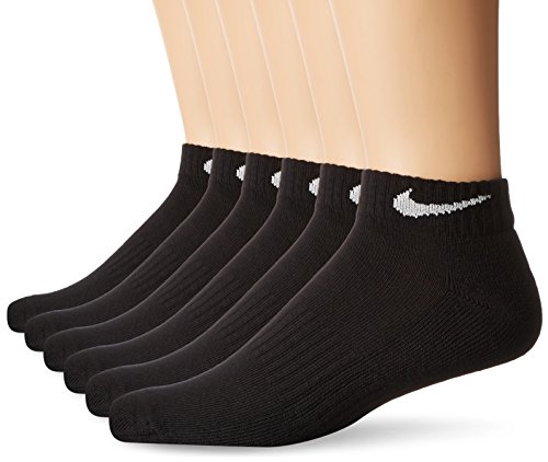 NIKE Unisex Performance Cushion Low Rise Socks with Band (6 Pairs), Black/White, Large