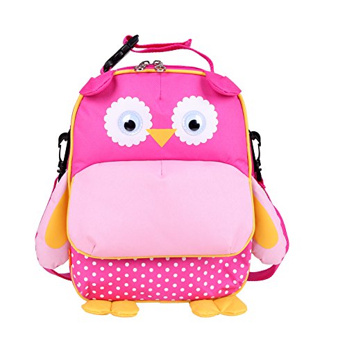 Yodo 3-Way Convertible Playful Insulated Kids Lunch Boxes Carry Bag/Preschool Toddler Backpack for Boys Girls, with Quick Access front Pouch for Snacks, Pink Owl