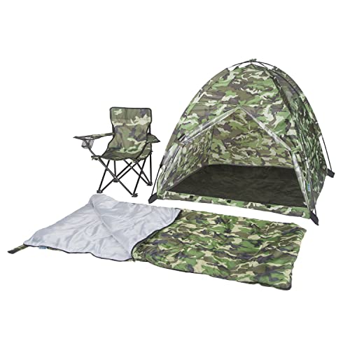 Pacific Play Tents 23335 Kids Green Camo Dome Tent Set with Sleeping Bag and Chair