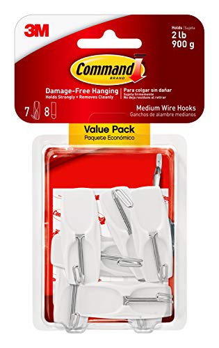 Command Medium Wire Toggle Hooks, Damage Free Hanging Wall Hooks with Adhesive Strips, No Tools Wall Hooks for Hanging Organizational Items in Living Spaces, 7 White Hooks and 8 Command Strips