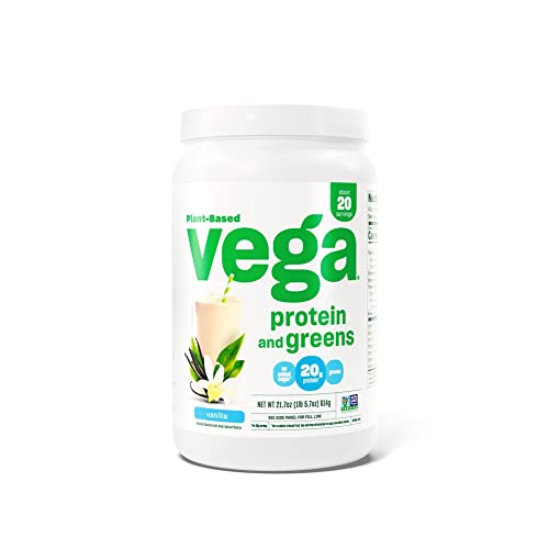 Vega Protein and Greens Vegan Protein Powder Vanilla (20 Servings) – 20g Plant Based Protein Plus Veggies, Vegan, Non GMO, Pea Protein for Women and Men, 614g (Packaging May Vary)