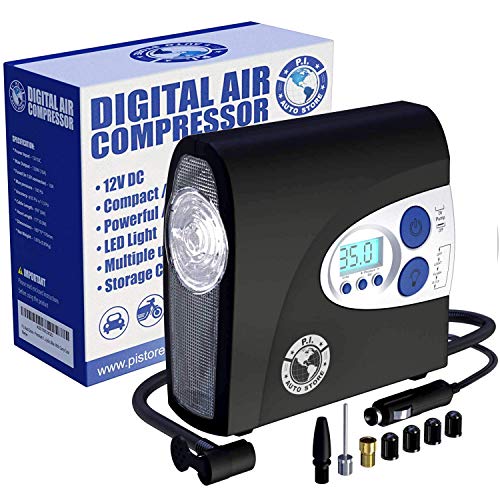 12V Air Compressor, PI Store Tire Inflator, Portable Tire Pump, Digital Air Pump With Pressure Gauge, Auto-Shut Off, LED Light For Car Tires, Bicycle, Camping Equipment, and Inflatables Pumping Use