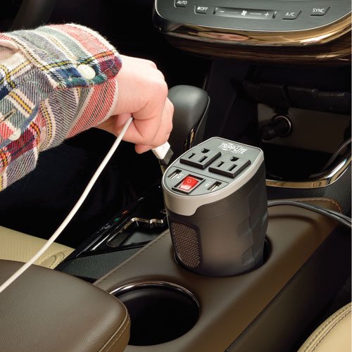 Tripp Lite 200W Car Power Inverter with 2 Outlets & 2 USB Charging Ports, Cup Holder Design, Auto Inverter (PV200CUSB),Gray | The Storepaperoomates Retail Market - Fast Affordable Shopping