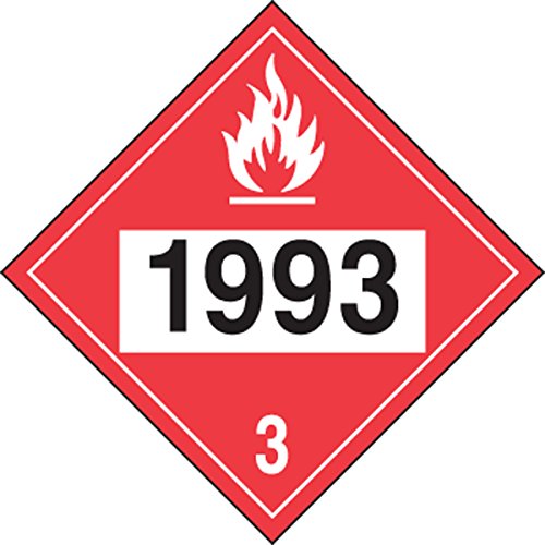 Accuform DOT 4-Digit Hazard Class 3 Adhesive Vinyl Placard, 1993″ (Flammable Liquid/Combustible Liquid), 10.74″ x 10.75″, Black/White on Red, MPL736VS1