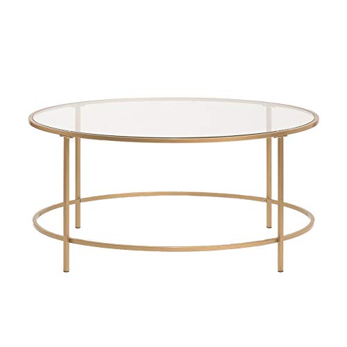 Sauder 417830 Int Lux Coffee Table Round, Glass / Gold Finish