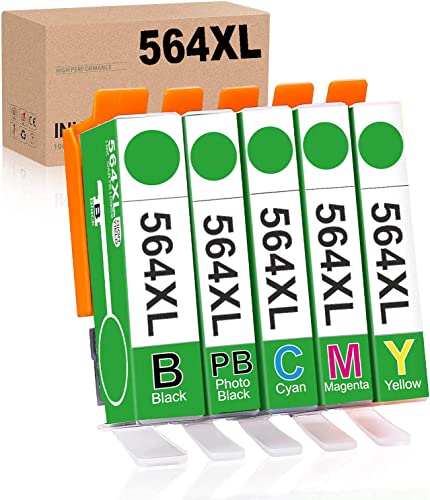 OSIR Compatible Ink Cartridge Replacement for HP 564 564XL for HP Photosmart 7510 7520 7525 6520 5520 6510 5510 7515 B8550 C6380 Premium C309a C410a Officejet 4620 4622 Deskjet 3520 3521 3522 (5-Pack)