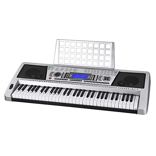 AW 61 Key Electric Keyboard Organ LCD Screen MIDI Silver Sheet Music Stand Digital Demo Songs Midi Output 125 Rhythms 345 timbress Personal Electronic Piano w/Manual Gift