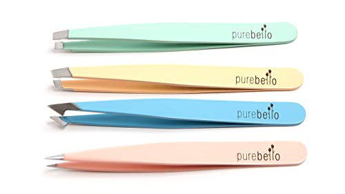 Four Piece Tweezer Set – Leather Travel Case – Purebello (MultiColor)