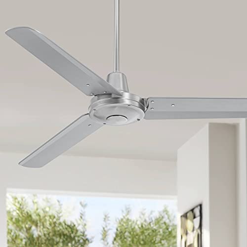Casa Vieja 52″ Plaza DC Modern Industrial 3 Blade Indoor Outdoor Ceiling Fan with Remote Control Brushed Nickel Silver Damp Rated for Patio Exterior House Home Porch Gazebo Garage Barn