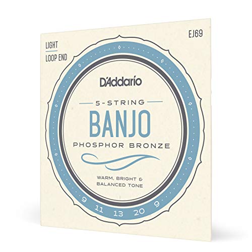 D’Addario EJ69 Phosphor Bronze 5-String Banjo Strings, Light, 9-20