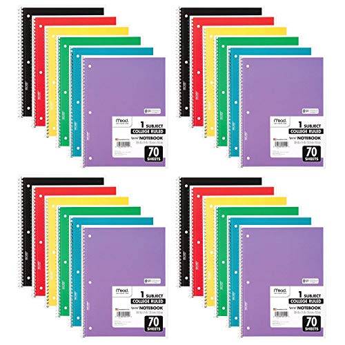 Mead Spiral Notebooks, 1 Subject, College Ruled, 70 Sheets, 24 Pack (73705)