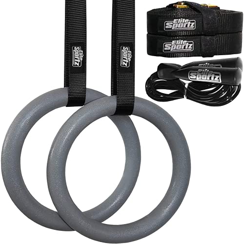 Elite Sportz Gymnastic Rings – Exercise Ring Set for Total Body Strength Training & Pull Ups w/Secure Buckles & Straps – 2 Non Slip Olympic Rings, Indoor Workout Equipment for Kids & Adults