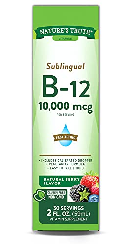 Nature’s Truth Sublingual Vitamin B-12 10,000 Mcg, Fast Acting Liquid, Natural Berry Flavor, 2 Fluid Ounce (Pack of 1)