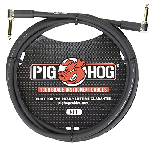 Pig Hog PH6RR High Performance 8mm Right-Angle 1/4″ Guitar Instrument Cable, 6 Feet