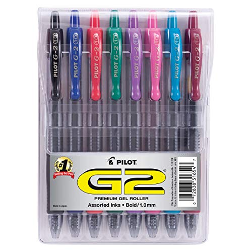 PILOT G2 Premium Refillable & Retractable Rolling Ball Gel Pens, Bold Point, Assorted Color Inks, 8-Pack Pouch (31654)