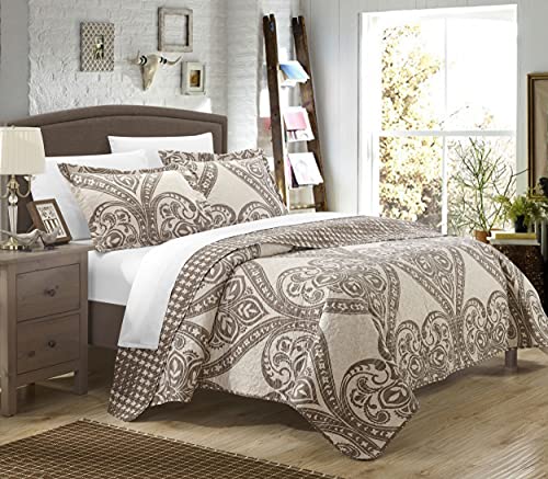 Chic Home 3 Piece Napoli Reversible Printed Quilt Set, Queen, Beige | The Storepaperoomates Retail Market - Fast Affordable Shopping