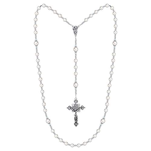 Luxury Child Keepsake Silver Rosary with White Simulated Pearls (RNWP)