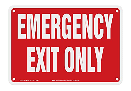 Accuform “Emergency EXIT ONLY” Plastic Safety Sign, 7″ x 10″, White on Red, MEXT586VP