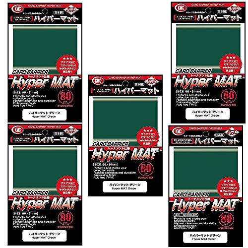 KMC Hyper Matte Sleeves Green ×5 Sets (5 Packs/total 400 Sheets) (Japan Import) Made in Japan (1 Pack) (1-Pack)