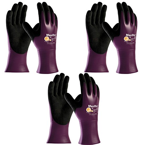 3 Pack MaxiDry ATG Ultra Lightweight Nitrile Grip Oil-Resistant Glove 56-426, Sizes S-XL (Large)