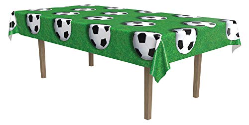 Beistle 54532 Soccer Ball Rectangular Plastic Tablecover, 54 by 108-Inch, Green/White/Black