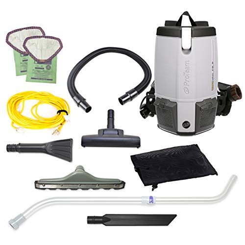 ProTeam Commercial Backpack Vacuum Cleaner, ProVac FS 6 Vacuum Backpack with HEPA Media Filtration and Residential Cleaning Service Kit, 6 Quart, Corded