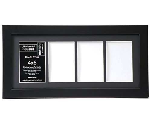Creative Letter Art [8x18bk-b] 4 Opening Black Picture Frame Holds 4×6 Media with Black Collage Mat and Glass Face