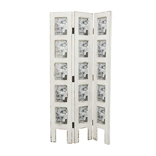 Deco 79 Wood Hinged Foldable Partition 3 Panel Room Divider Screen with 15 Photo Slots, 1″ x 27″ x 51″, White