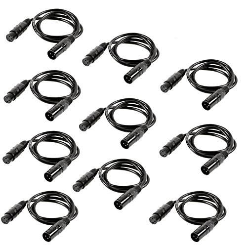 MOUNTAIN_ARK 10 Pack 3-Pin DMX Cable Signal XLR Connection Stage Light Wire 6.5 ft / 2 m for Moving Head Light Par Light