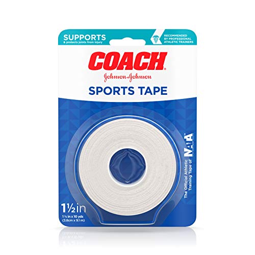 Johnson & Johnson Coach Sports Tape, Breathable Cloth Tape to Support and Protect Joints, for Fingers, Wrists, and Ankles, 1.5 inches By 10 yards, White