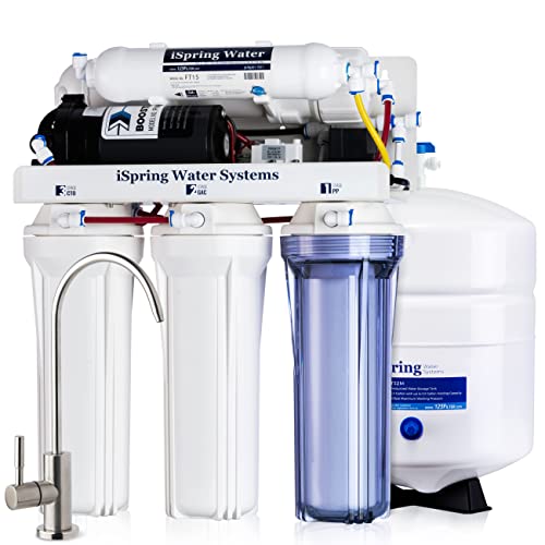 iSpring RCC100P High Capacity 5-Stage Under Sink Water Filter Reverse Osmosis RO Drinking Water Filtration System, 100 GPD, Performance-boosted