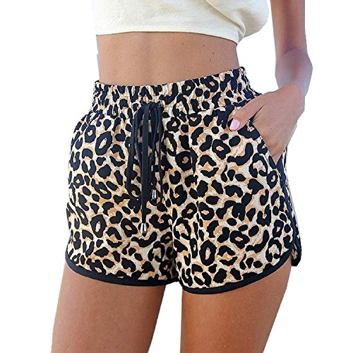 Kafeimali Women’s Fashion Summer Leopard Beach Shorts Casual Short Pants (M)