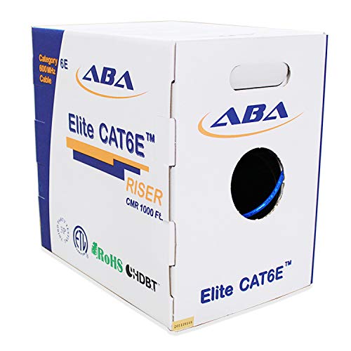 CAT6E Riser (CMR), 1000ft, UTP 24AWG, Solid Bare Copper, 600MHz, UL Certified, Easy to Pull (Reelex II) Box, Bulk Ethernet Cable in Blue