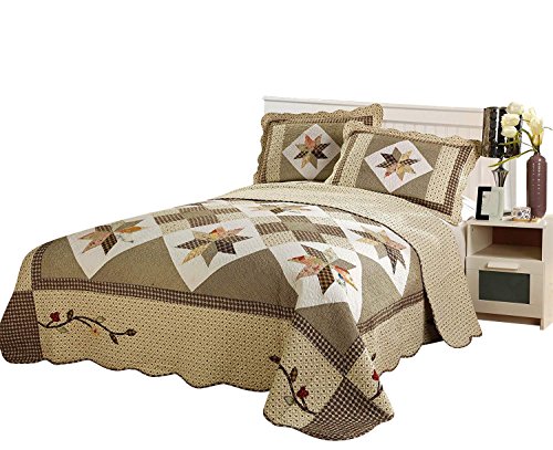 Brandream Queen Size Luxury Patchwork Quilts Farmhouse Vintage Quilted Bedspread Cotton Quilts Set