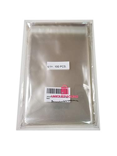 UNIQUEPACKING 100 Pcs 5 7/16 X 7 1/4 Clear A7+ Card Resealable Cello/Cellophane Bags Good for 5×7 Card Item (Fit A7, 5×7 Card w/Envelope)