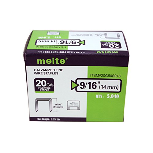 meite 20 Gauge 1/2-Inch Crown 9/16-Inch Leg Length Galvanized Fine Wire Staples or Upholstery Staples (5000 PCS/Box) (1-Box Pack)