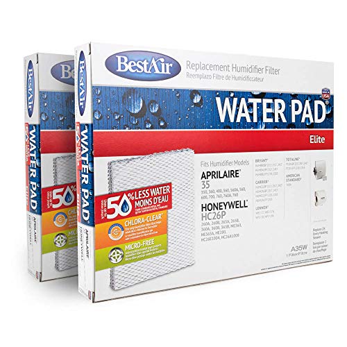 BestAir Replacement Humidifier Filter Water Pad Elite A35W Filter, 2 Pack. Fits Aprilaire 35 350, 360, 560, 560A, 568, 600, 700, 760, 760A, 768; Honeywell HC26P 260A, 260B, 265A, 265B, 360A, 360B,