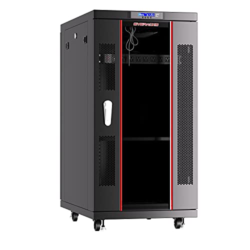Server Rack – 39 Inch Deep – Server Cabinet – on Wheels – Locking Network Cabinet – Networking Enclosure – Lockable Rack Mount – PDU – LCD-Screen – Thermostat – 4 X Fans (18U (24″ w x39 d x42 h))