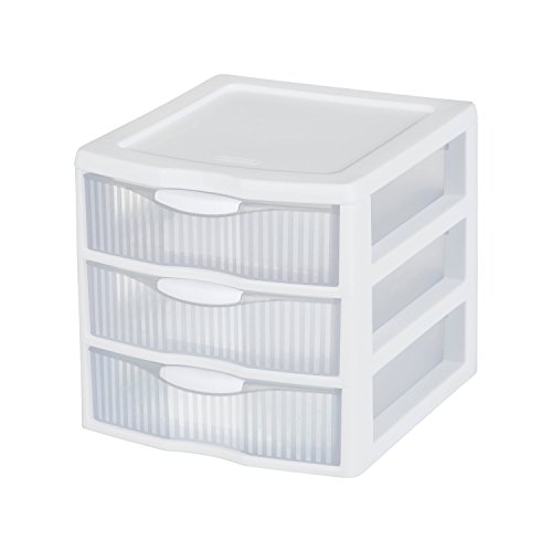 Sterilite Small 3 Drawer Storage Unit-8.5″x7.25″x6.875″ White, Clear Drawers