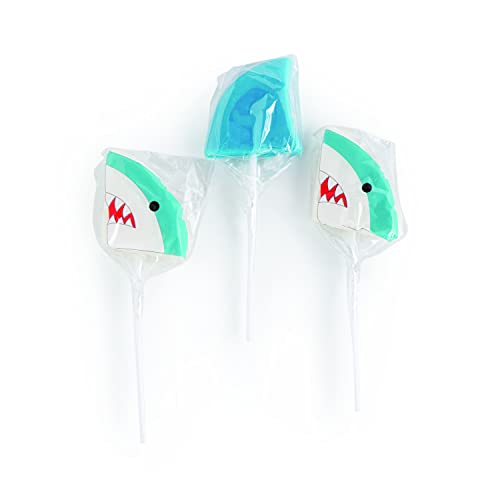 Shark Suckers, Heads and Fins Shapes – 12 Individually Wrapped Candy Lollipops – Baby, Jawsome Shark and Sea Birthday Party Supplies