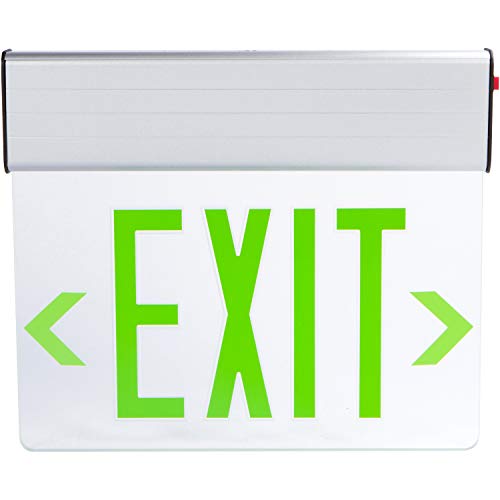 Morris Products LED Exit Sign – Surface Mount Edge – Green on Clear Panel, Anodized Aluminum Housing – Compact, Low-Profile Design – Double Sided Legend – Energy Efficient, High Output – 1 Count, (73405)