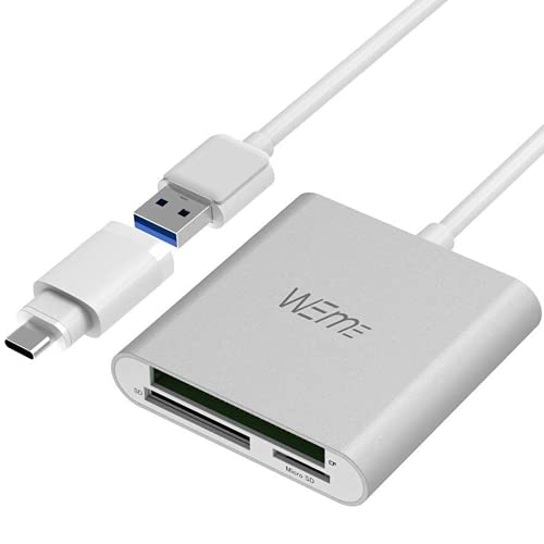 Compact Flash CF Card Reader, WEme Aluminum Multi-in-1 USB 3.0 Micro SD Card Reader with 2-in-1 Type C Adapter for PC, Mac, Macbook Mini, USB C Devices, Support Sandisk/ Lexar UHS, SDHC Memory Card